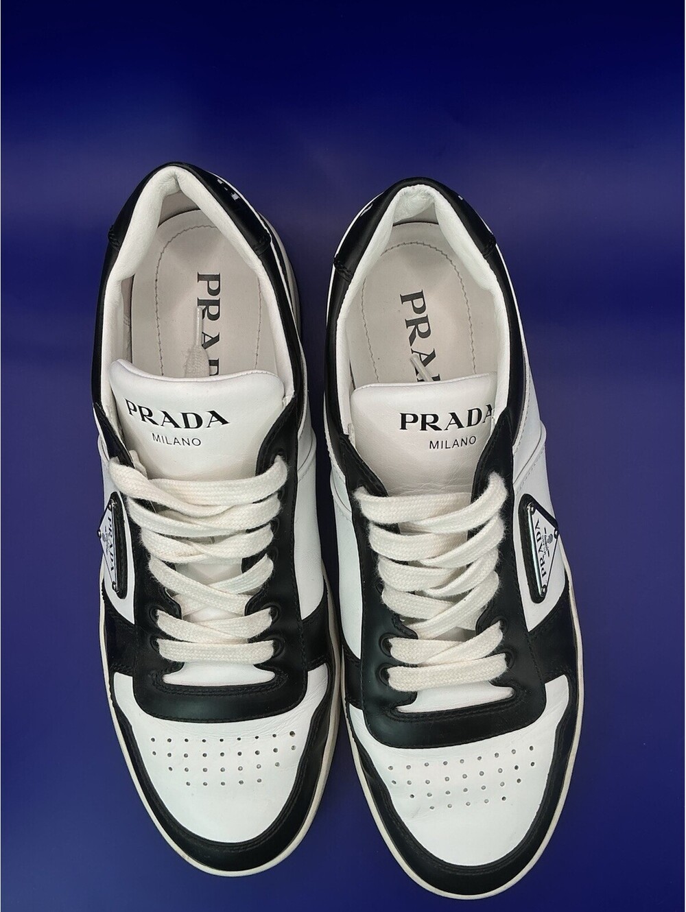 Prada Milano Men's Black and White Leather Sneakers Size 40